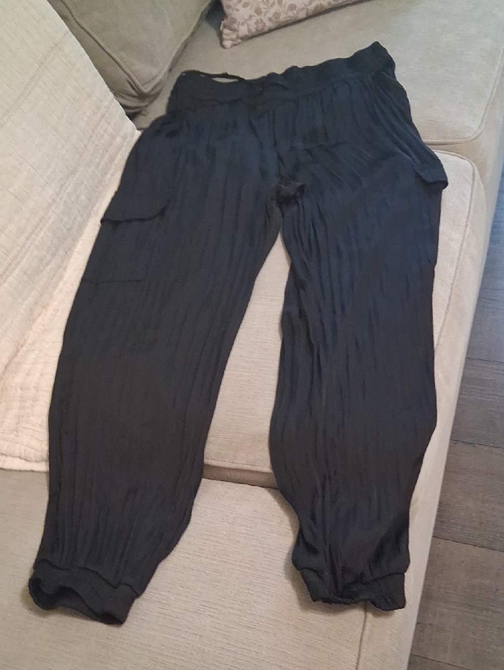 Z Supply Black Crinkle Elastic Waist Pants